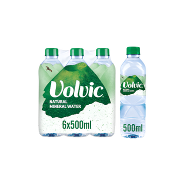 Volvic Natural Mineral Water 6 x 500ml – Pure Water from the Auvergne Region, France